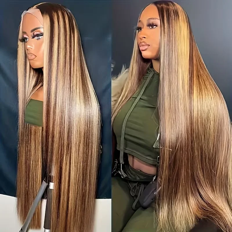 P4/27 Highlight Straight Human Hair Wigs 13x6 Hd Lace Frontal Wig 220 Density Brazilian Human Hair 13x4 Lace Front Wig For Women 3