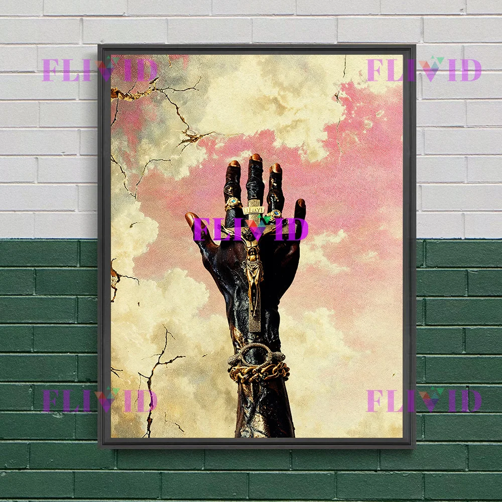 Vintage Golden Cross and Crucifixion Gothic Wall Art Canvas Print