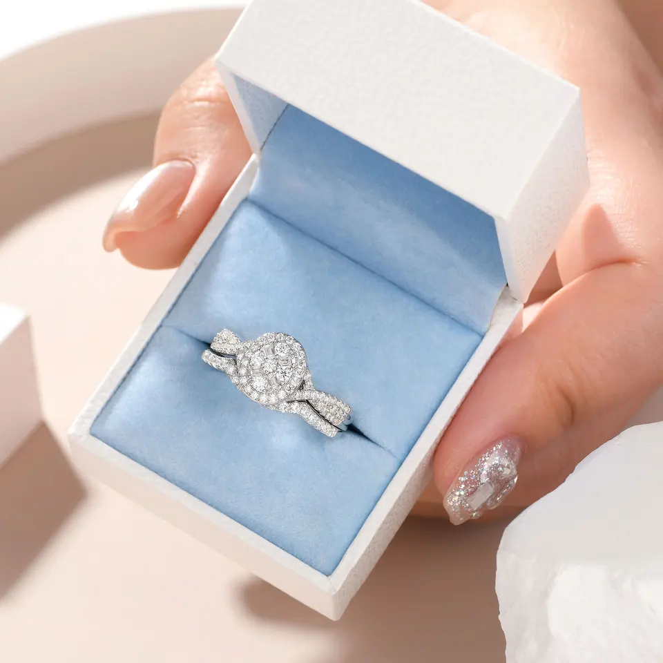 925 Sterling Silver Cubic Zircon Wedding Ring Set