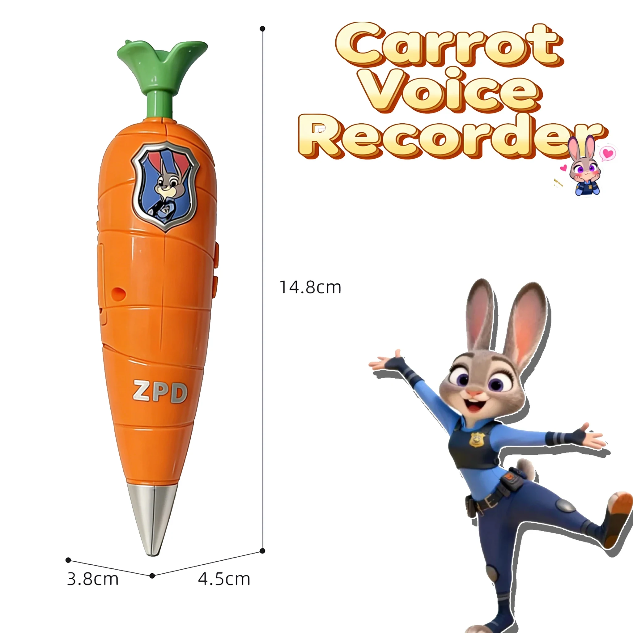Zootopia 2 Carrot recorder pen 60-Second mini recorder 2-in-1 Judy & Nick themed kids&rsquo; movie cosplay prop & gift