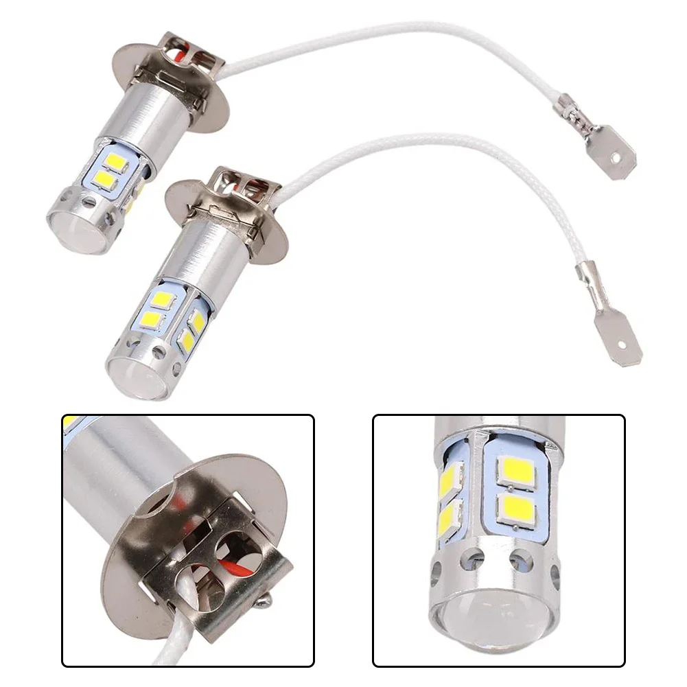 H3 LED 전구 자동차 조명 하이 퀄리티, 주간 주행등, 하이 로우 빔, 3000K 옐로우, 범용, DC 12V, 24V, 2 개