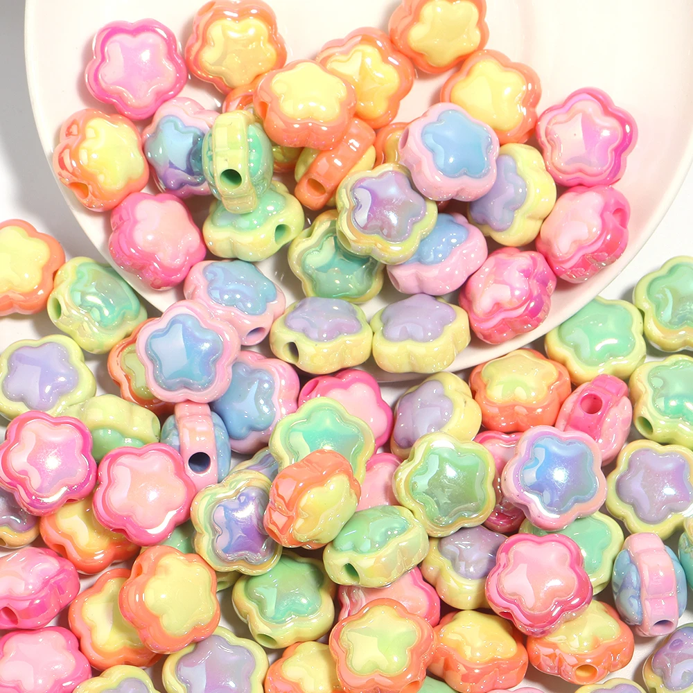 زهرة أكريليك لصناعة المجوهرات ، لون مطلي ، ثقب كبير ، حبات سائبة ، سوار تصنعه بنفسك ، قلادة ، إكسسوارات سلسلة المفاتيح ، 17 مرة ، 10