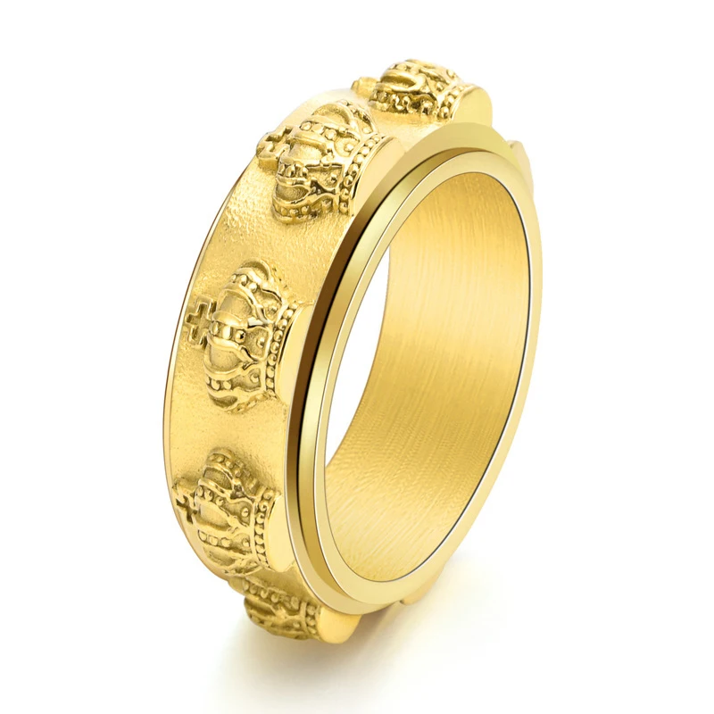 

Bxzyrt 2023 Retro Crown 9mm Stainless Steel Spinner Rotatable Anxiety Bands Rings For Women Men Punk Ring Jewelry Dropshipping