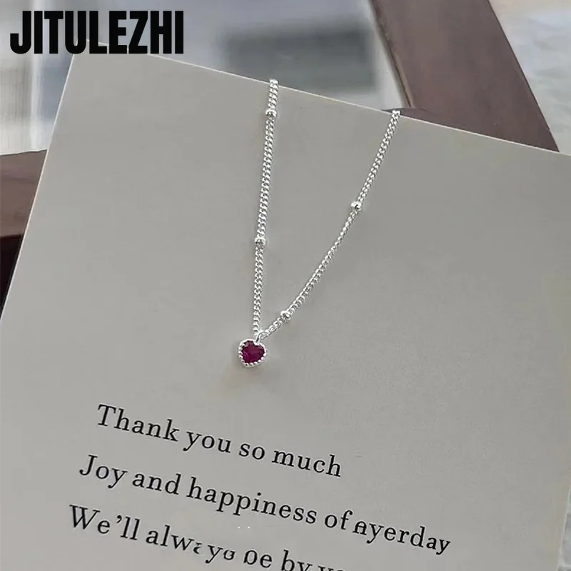 925 Sterling Silver Necklace Pendant For Women Jewelry Love Small Mini Red Heart Pendant Simple Heart Shaped Collar