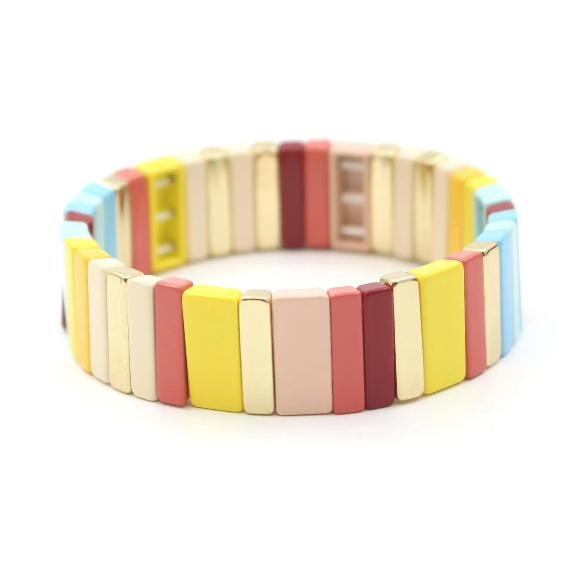 Ethnic Style Enamel Geometric Rectangular Rainbow Fashion Lucky Women's Bracelet Bangle DIY Beaded Multi-layered Couple Jewelry bracelet jewelry