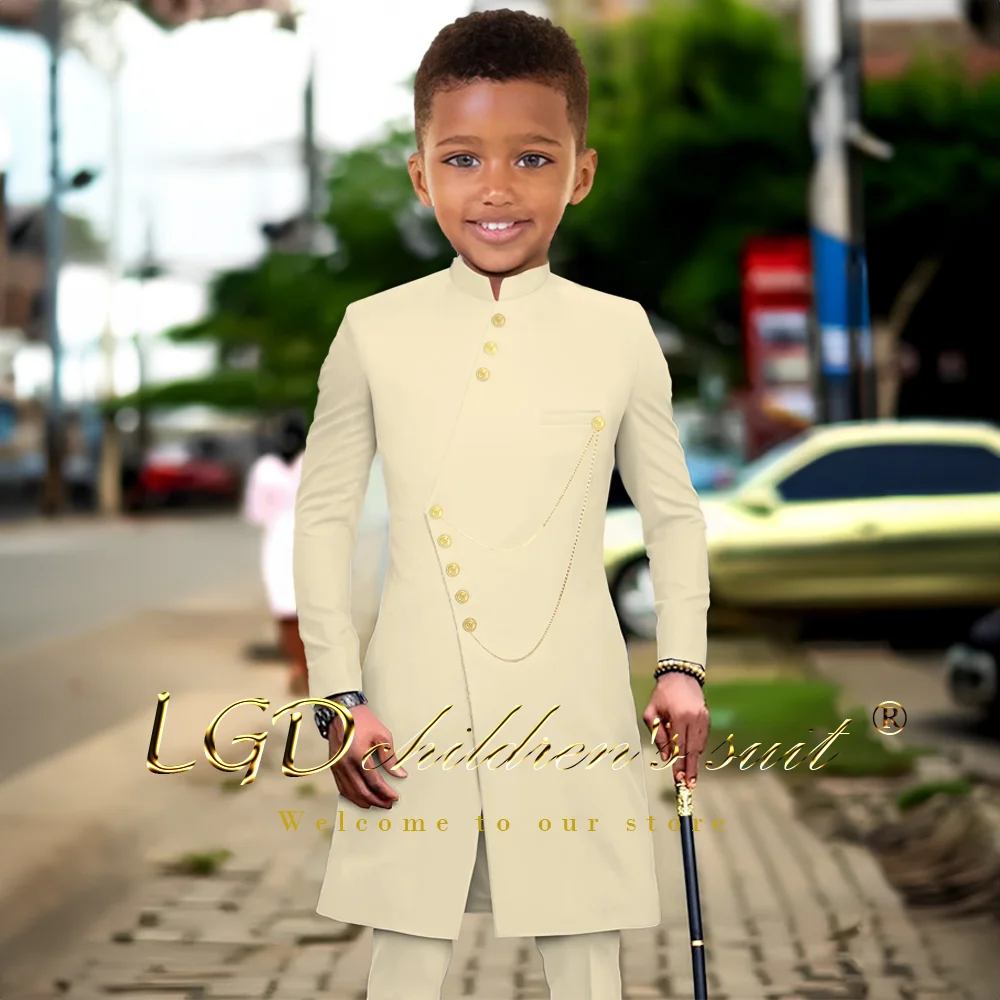 Children aged 3~16 years old, African style single-row gold button jacket and trousers 2-piece long suit