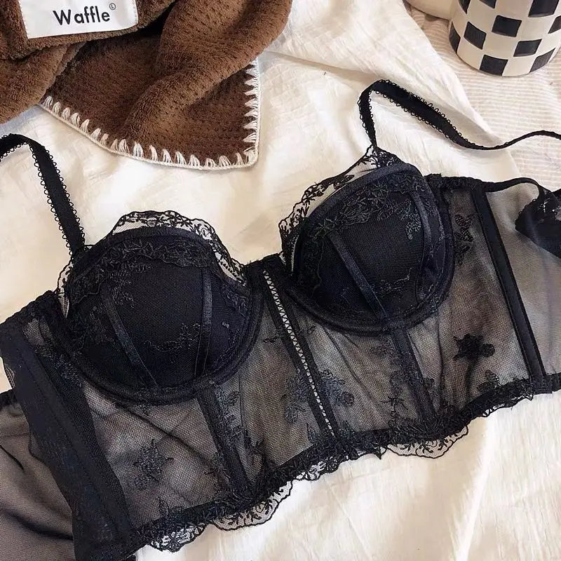 Ensemble soutien-gorge corset longue coupe demi-bonnet vintage français en dentelle brodée, lingerie sexy push-up avec maintien de la poitrine et effet sculptant, ensemble de lingerie 2 pièces