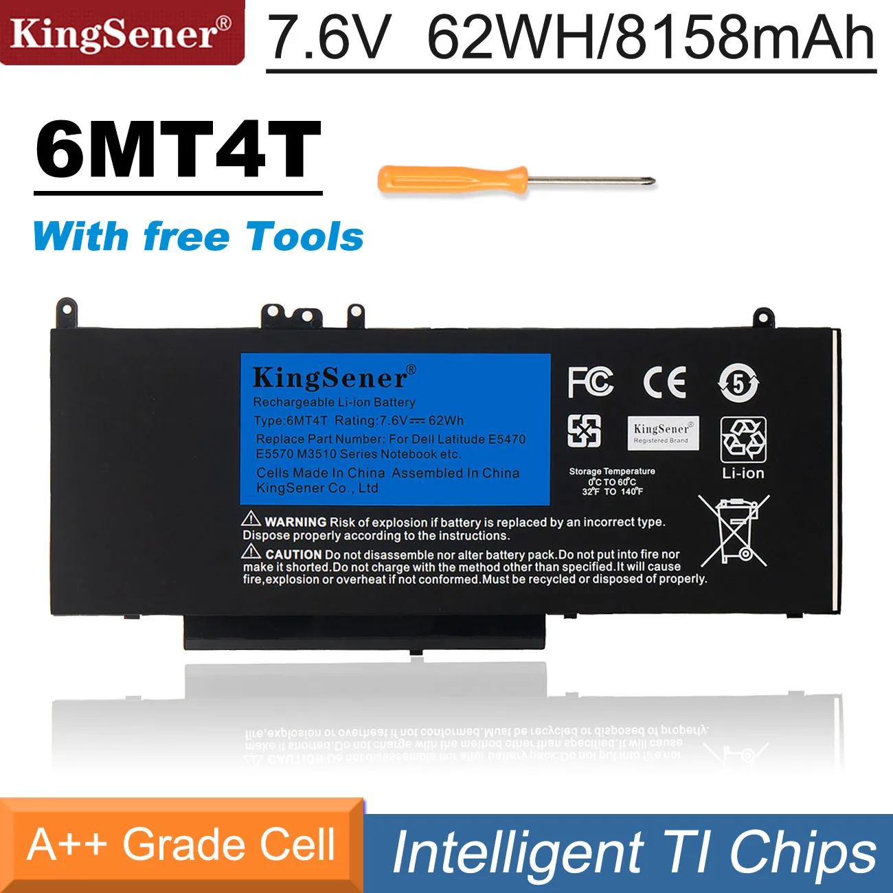 Фото Аккумулятор KingSener 6MT4T 7,6 в 62 Втч для ноутбука DELL Latitude E5470 E5570 M3510 15,6 