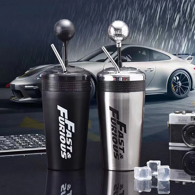 Bouteille d'eau de voiture en acier inoxydable avec paille, bouteille de boisson rapide et furieuse, 10 tasses Thermos avec couvercle, ensemble de boissons à bascule 500ml 2