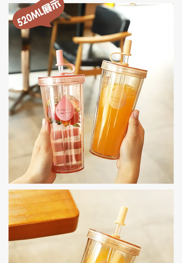 GREUS Clear Water Bottle with Lid and Straw Reusable Plastic Drinking Cup  14 oz 400ml Water Measure Drinking Bottle Coffee Cup Cute Summer Portable