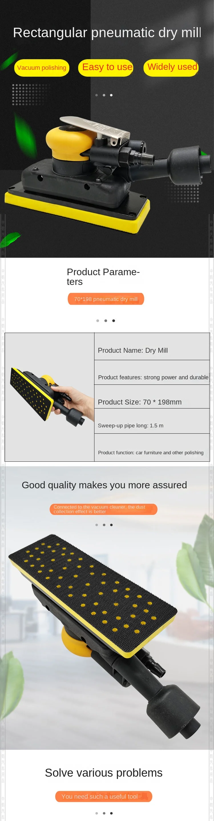 Professional 70x198mm Rectangular Vacuum Pneumatic Grinder  Dry Mill Self-adhesi