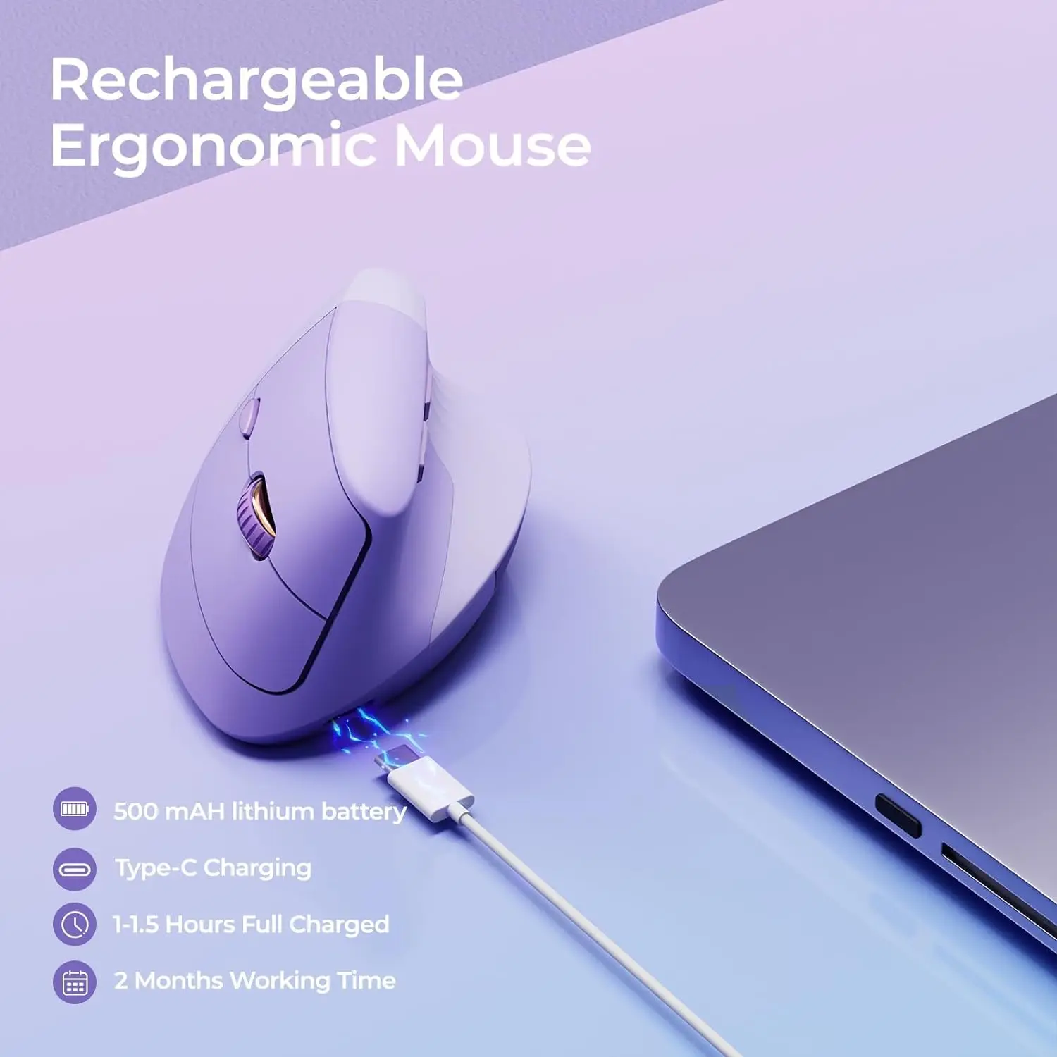 Seenda Vertical Wireless Mouse Rechargeable Ergonomic USB Type C 2 in 1 Receiver For Laptop PC MacBook Windows Android