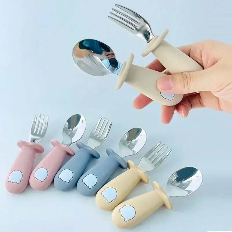 Baby Cartoon Tableware Set Children Utensil Stainless Steel Toddler Dinnerware Cutlery Cartoon Infant Food Feeding Spoon Fork stainless steel cutlery set fork spoon set baby cutlery