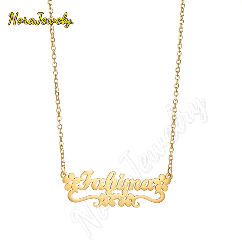 

Ожерелье NORAJewelry с именем на заказ, Очаровательное ожерелье-чокер из нержавеющей стали, ожерелье золотого цвета с цветочной табличкой, подарок для женщин, ювелирные изделия