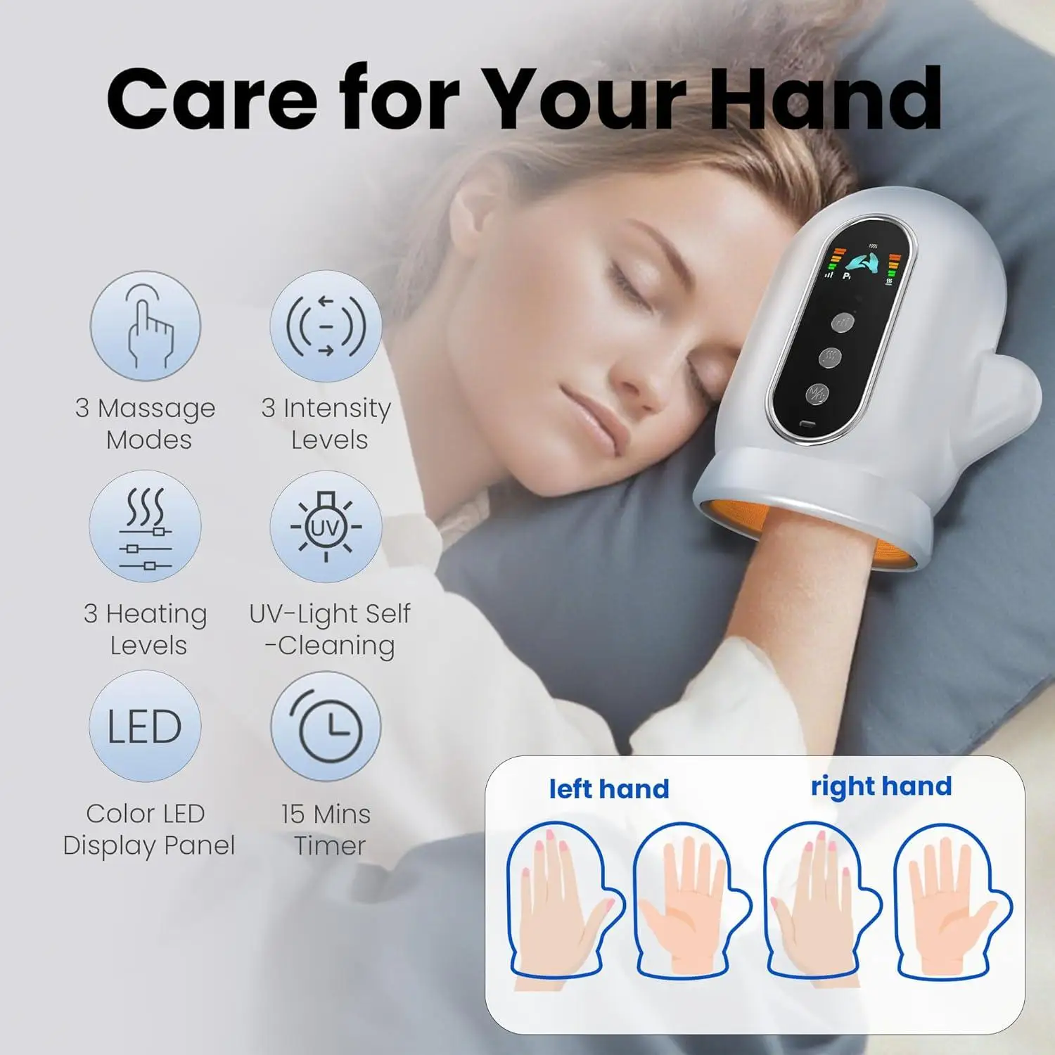 Hand Massager with Airbag Compression Electric Wrist Palm Finger Massage Machine with UV Automatic Cleaning Awaken Hand Vitality