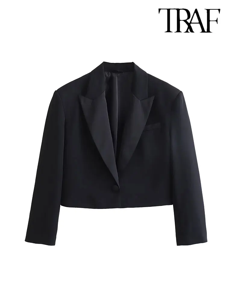 

TRAF 2023 Autumn Women's Blazer Coat New Fashion Office Cropped Jacket Elegant Female New In Outerwear Chic Tops