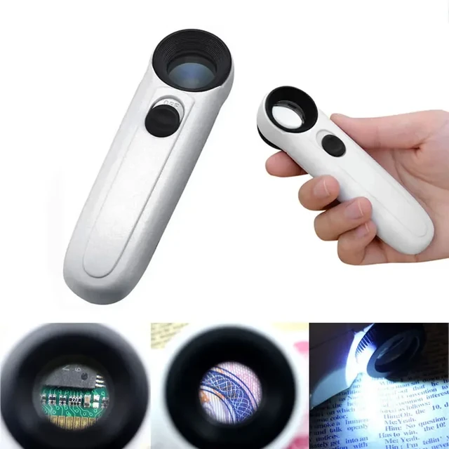 30X Handheld Magnifying Glass Optical Glass Lens Loupe Magnifier with 3 LED  Light +3UV Purple Lamp for Coin Stamps Jewelry Loupe