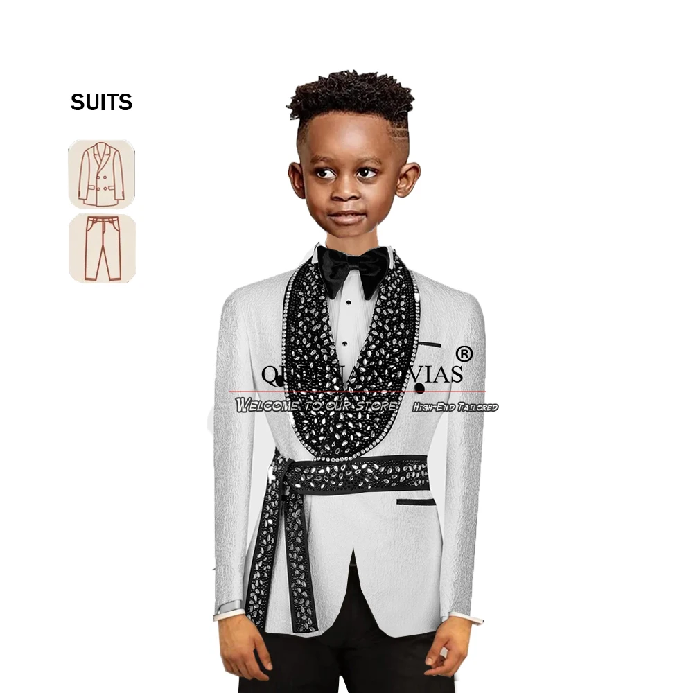 Boy Diamond Lapel Suits Double Breasted Floral Jacket Pants 2 Pieces Children Tuxedos