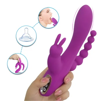 3 In 1 Dildo Rabbit Vibrators For Woman Clitoris Massage Anal Beads Sex Toys For Adults G-Spot Stimulation Female Masturbator 5