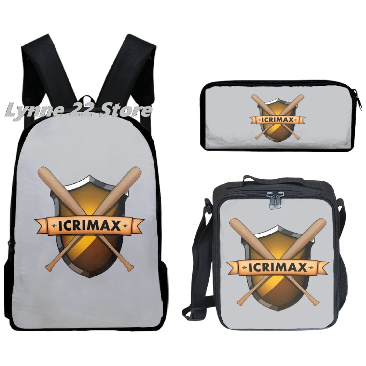 Hot Sale icrimax Backpack 3pcs/Set Boys Girls School bag lunch bag pencil case icrimax Bag Travel Laptop 3