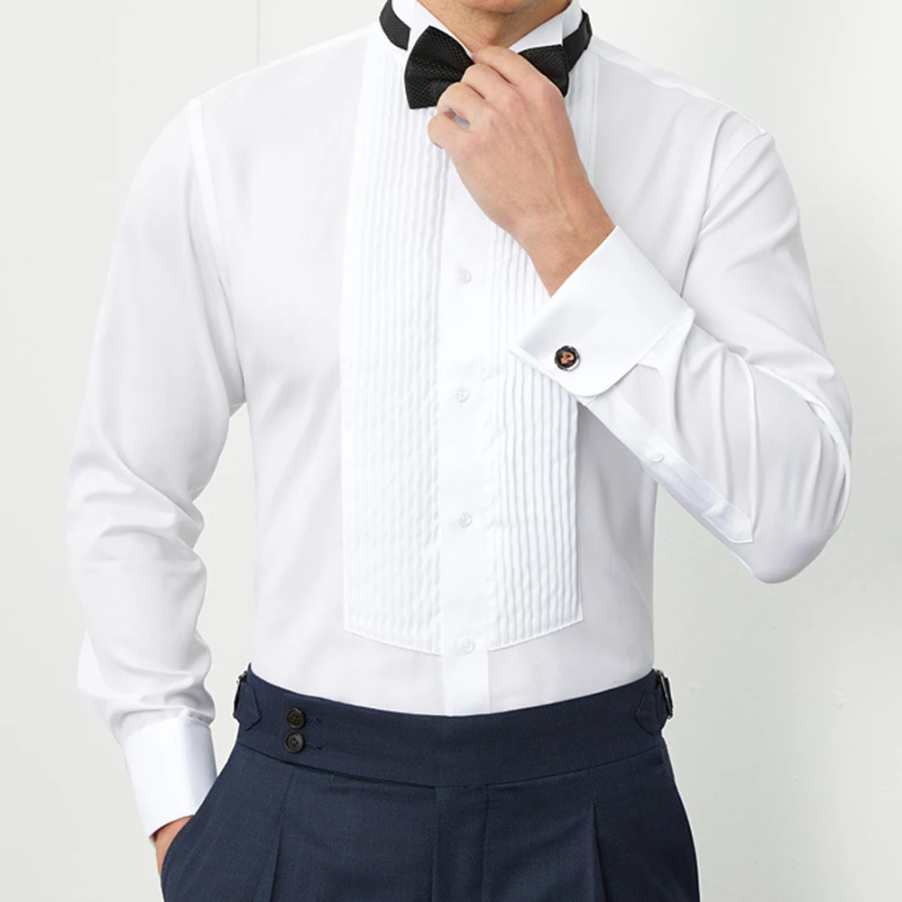 Luxury Tuxedo Shirts For Men 100s High Quality 100% Cotton Wedding Shirt For Groom Groomsmen Wrinkle Resistant Mens Tuxedo Shirt