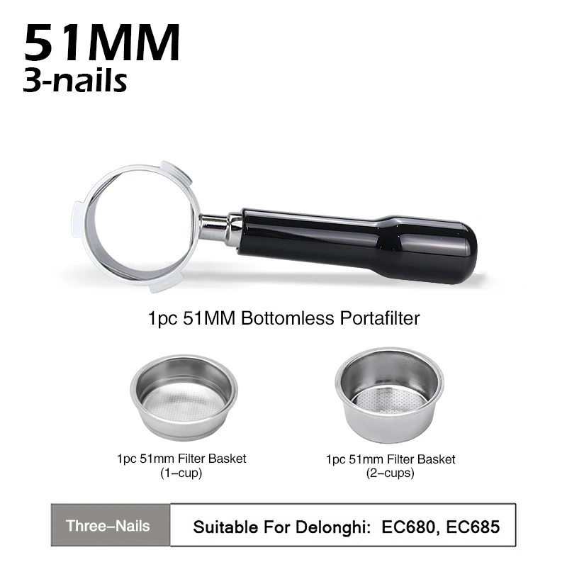 51mm Bodenloser Siebträger Für DeLonghi EC680/EC685 - Edelstahl