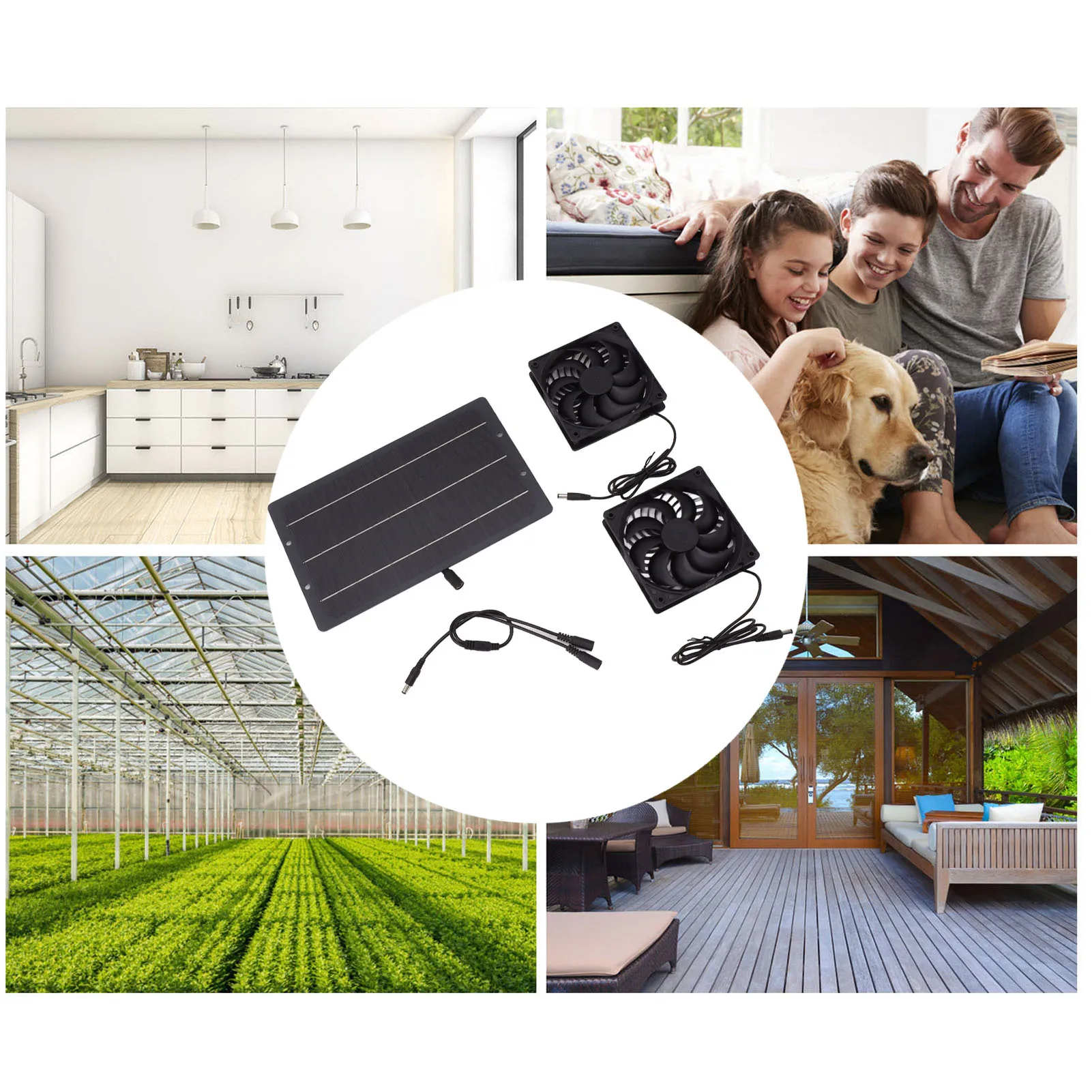 Solar Charger 10W Solar Panel Fan Kit Weatherproof Solar Powered Dual Exhaust Fan Wall Mounted for Chicken Coops Greenhouses Sheds