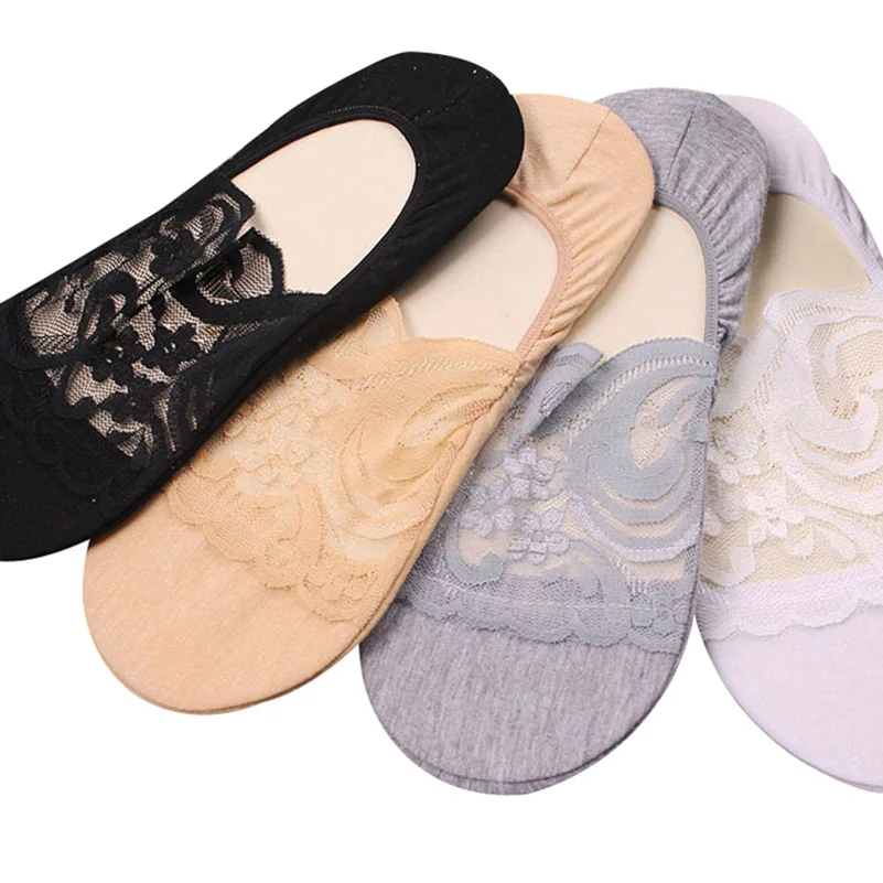 

5 Pairs Transparent Short Lace Socks Women Summer Hollow Out Boat Socks Slippers Female Soft Low Invisible Socks Sexy Sox Meias