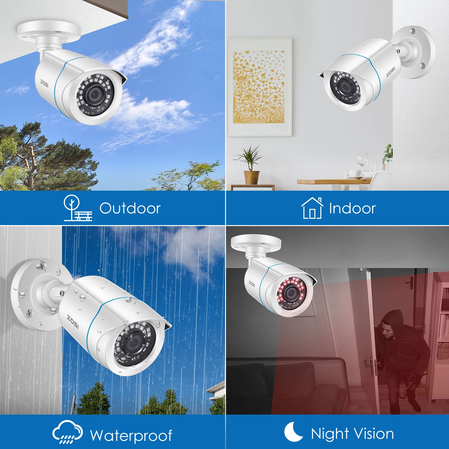 ZOSI 2MP CCTV Security Camera 1080P HD 4-in-1 AHD TVI CVI CVBS Weatherproof Home Video Surveillance Camera for DVR System 6