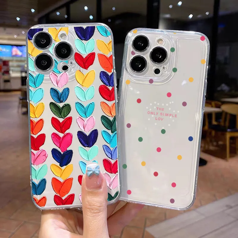 Clear Colorful Wave Point Love Heart TPU Phone Case Cover