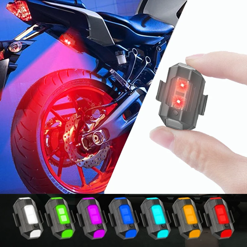 Luz estroboscópica para motocicleta, luz LED anticolisión para bicicleta, avión, vuelo nocturno, intermitente, señal de advertencia, 7 colores, Mini USB