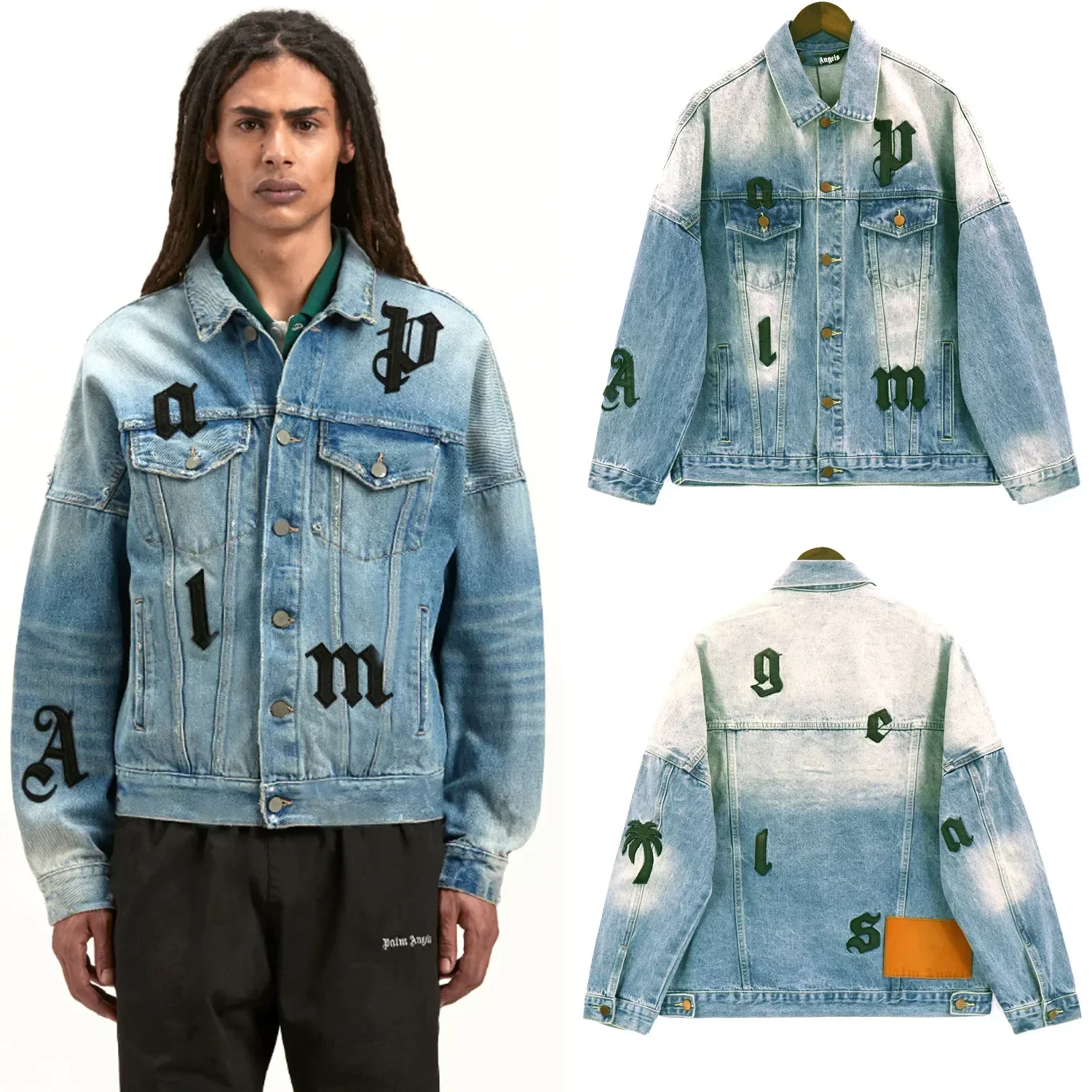 

Angel 2023 new letter label Casual print High street denim jacket