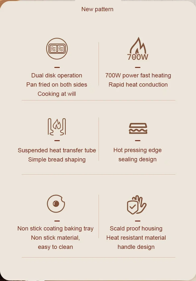 Description Picture 4 of itemElectric Sandwich Maker Breakfast Baking Machine Egg Omelette Cooker Grill Pan Double-side Bread Pressure Toaster Ligh Food Oven