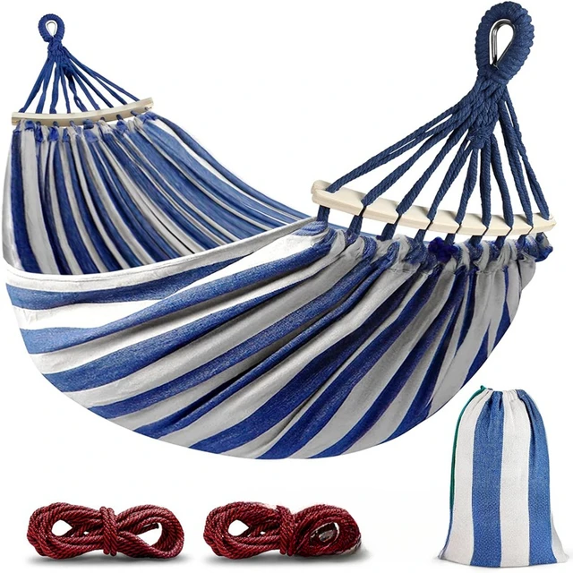Double Canvas Camping Hammock with Wooden Poles 6