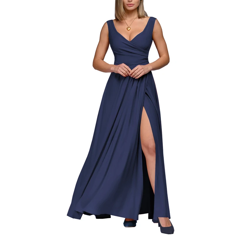 

Женское элегантное платье для выпускного вечера, длинное черное платье макси без рукавов с разрезом, официальное коктейльное платье для вечеринки на лето