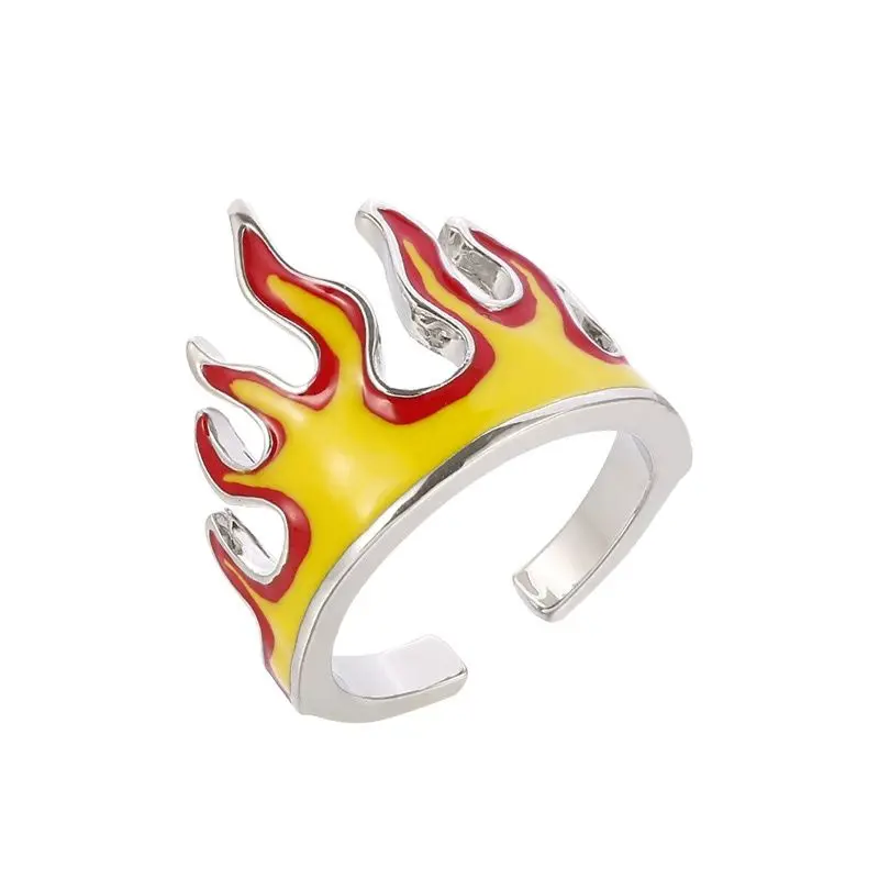 Demon Slayer Yellow Enamel Fire Flame Ring For Men Finger Ring