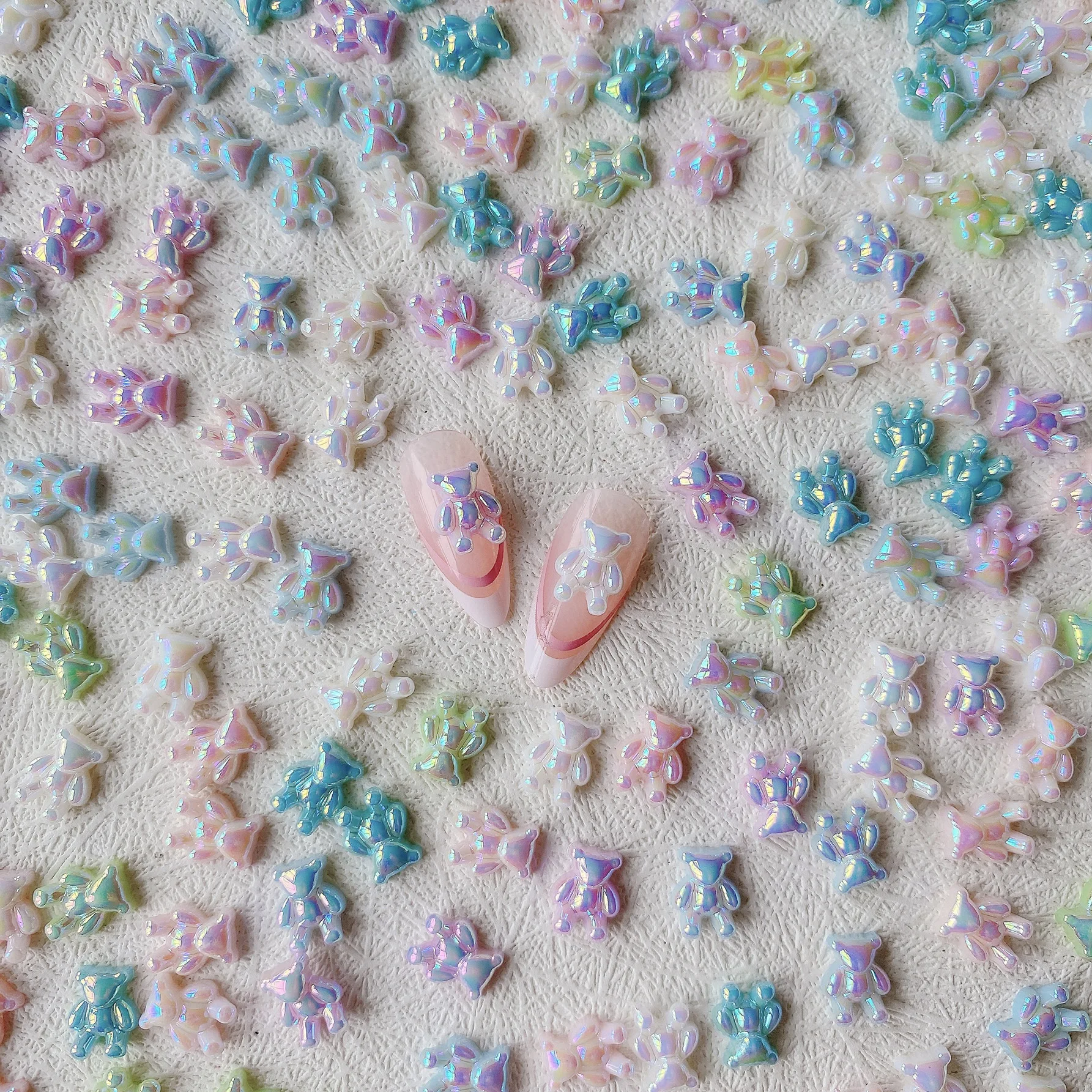 만화 곰 라인스톤 주얼리 네일 장식, 3D 카와이 송진 베어 네일 아트 참 부품, DIY 네일 용품 액세서리, 10 개