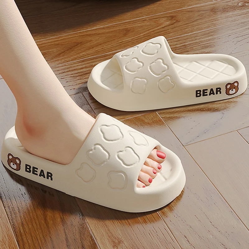 

Pallene Thick Bottom Printing Slippers Women Cute Cartoon Bear Home Sandals Indoor EVA Soft Bathroom Slides Couple Beach Shoes