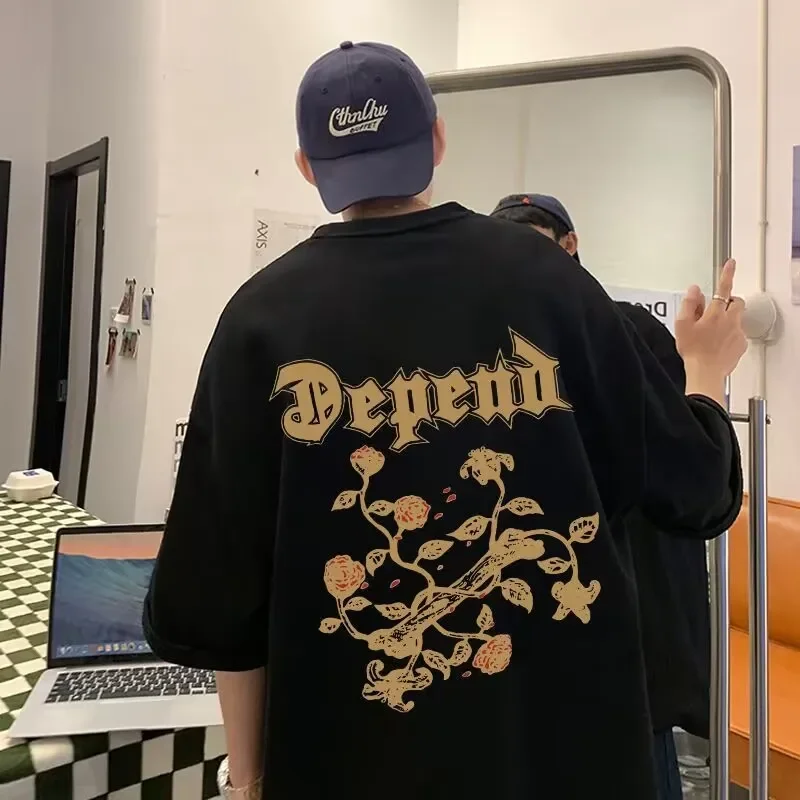 

Футболка в американском ретро стиле из чистого хлопка с коротким рукавом для мужчин, летняя нишевая трендовая свободная и универсальная футболка с коротким рукавом