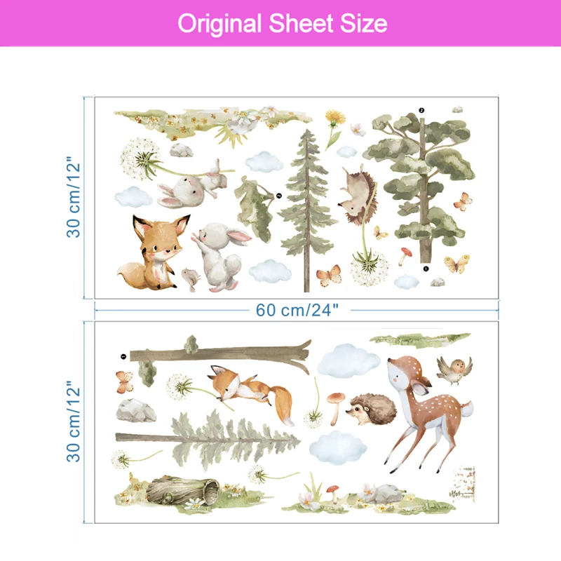 Naughty Fox Deer Rabbit Hedgehog Wall Sticker For Kids Bedroom Decoration Diy Forest Animals Mural Art Home Decals Pvc Posters