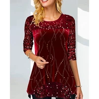 Christmas Fashion Glitter Print Contrast Sequins O Neck Design Long Sleeve Blouse Spring Femme Casual Shirts Office for Women 1