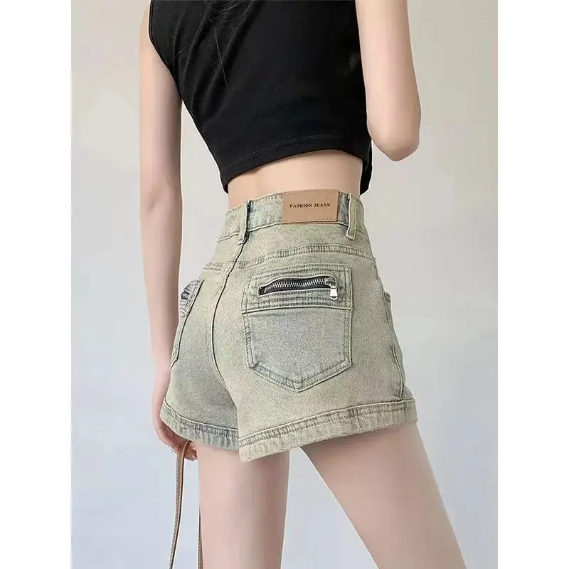 High-Waisted Stretch Denim A-Line Shorts
