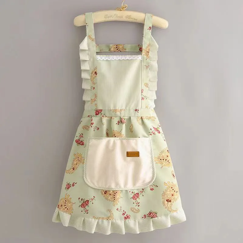 Summer Home Kitchen Hand-wiping Apron Princess Style Anti-fouling Wear-resistant Apron Small Fresh Work Clothes