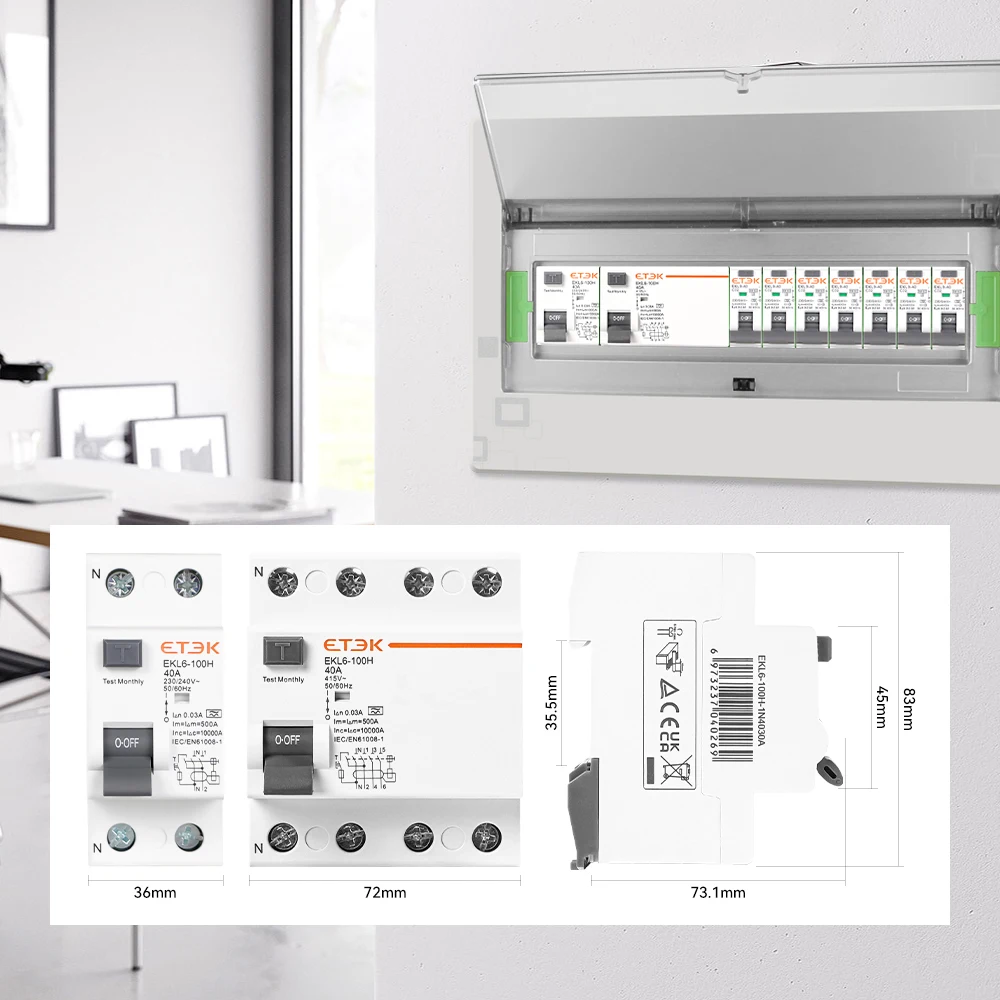 etek rcd rccb tipo um interruptor de 01