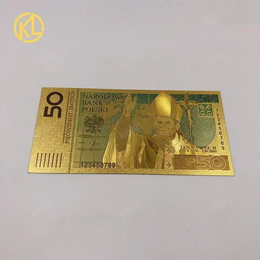 1piece PLN ZLOTY POLAND GOLD Foil Plastic BANKNOTE craft Money POPE JOHN PAUL II For Souvenir gift and collection