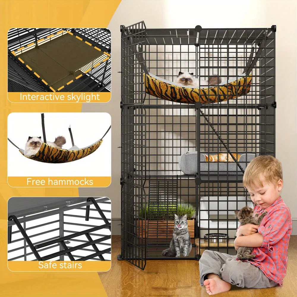 3 Tiers cat Kennels Pet Cage Cat Cage Indoor Cat DIY pet cage Metal Playpen