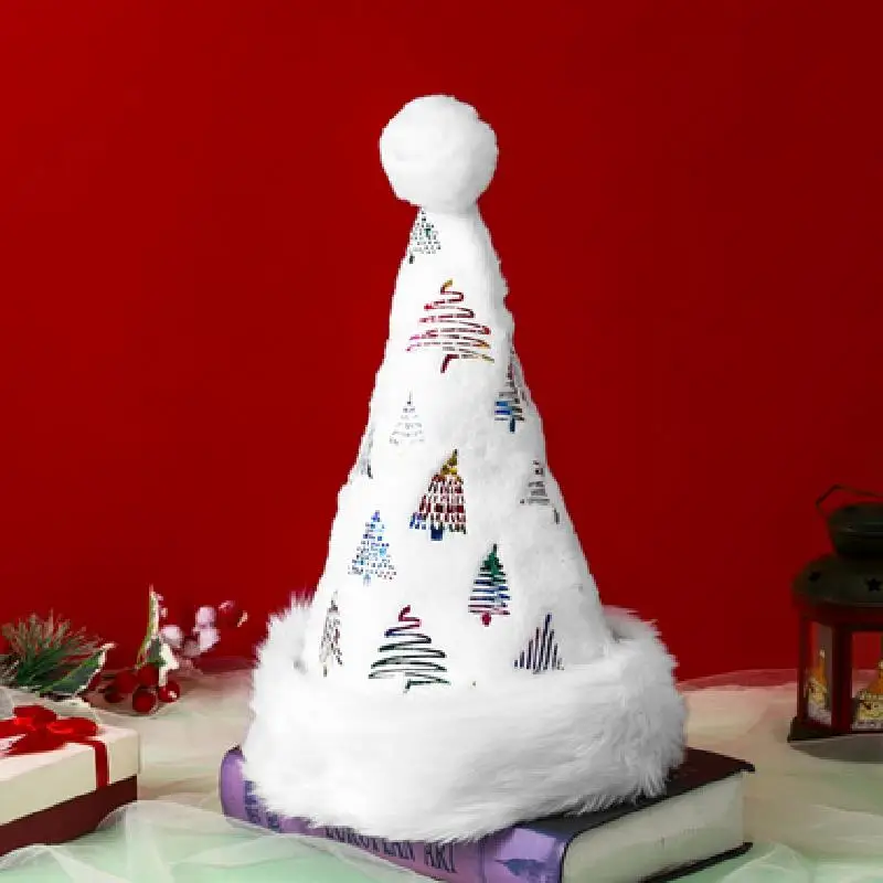 White Soft Plush Christmas Hat Party Snowflake Santa Hats White Xmas Decoration Hat New Year Decoration Holiday Party Supplies