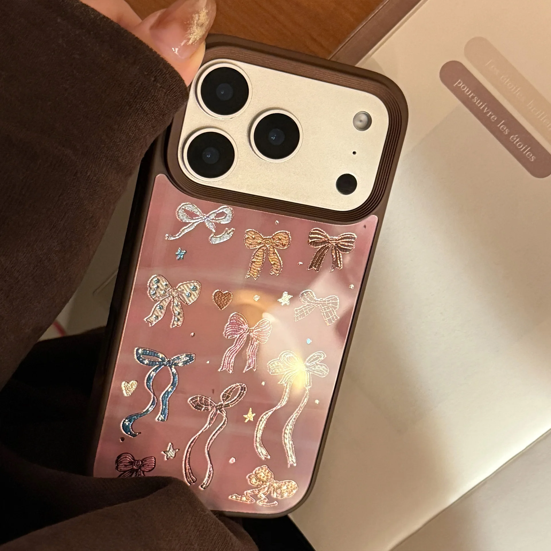 Korean Brown Colorful Bowknot Pattern Shockproof Protective Phone Case
