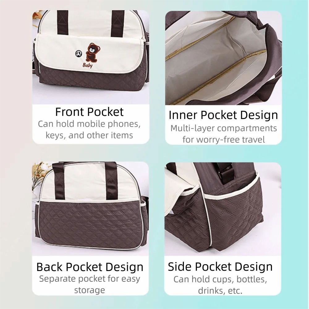 Creative Cartoon Mommy Bag Bear Pattern Large Capacity Mommy Crossbody Bag Lightweight Hand-held Portable Diaper Bag Mommy Use