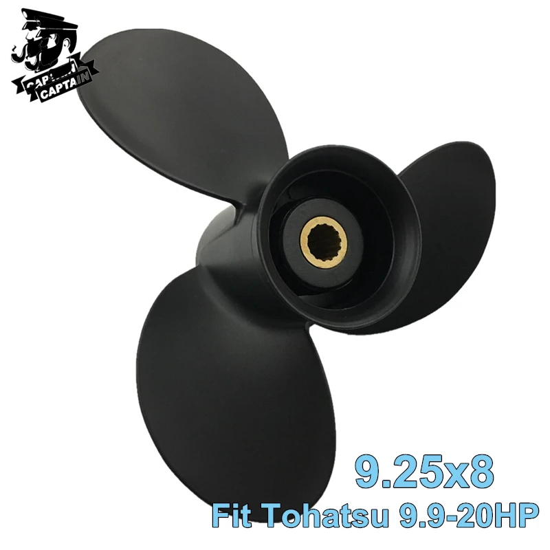 

Captain Marine Boat Propeller 9.25x8 Fit Tohatsu Outboard 9.9HP 15HP 18HP 20HP 14 Tooth Spline Aluminum Propeller 3 Blade